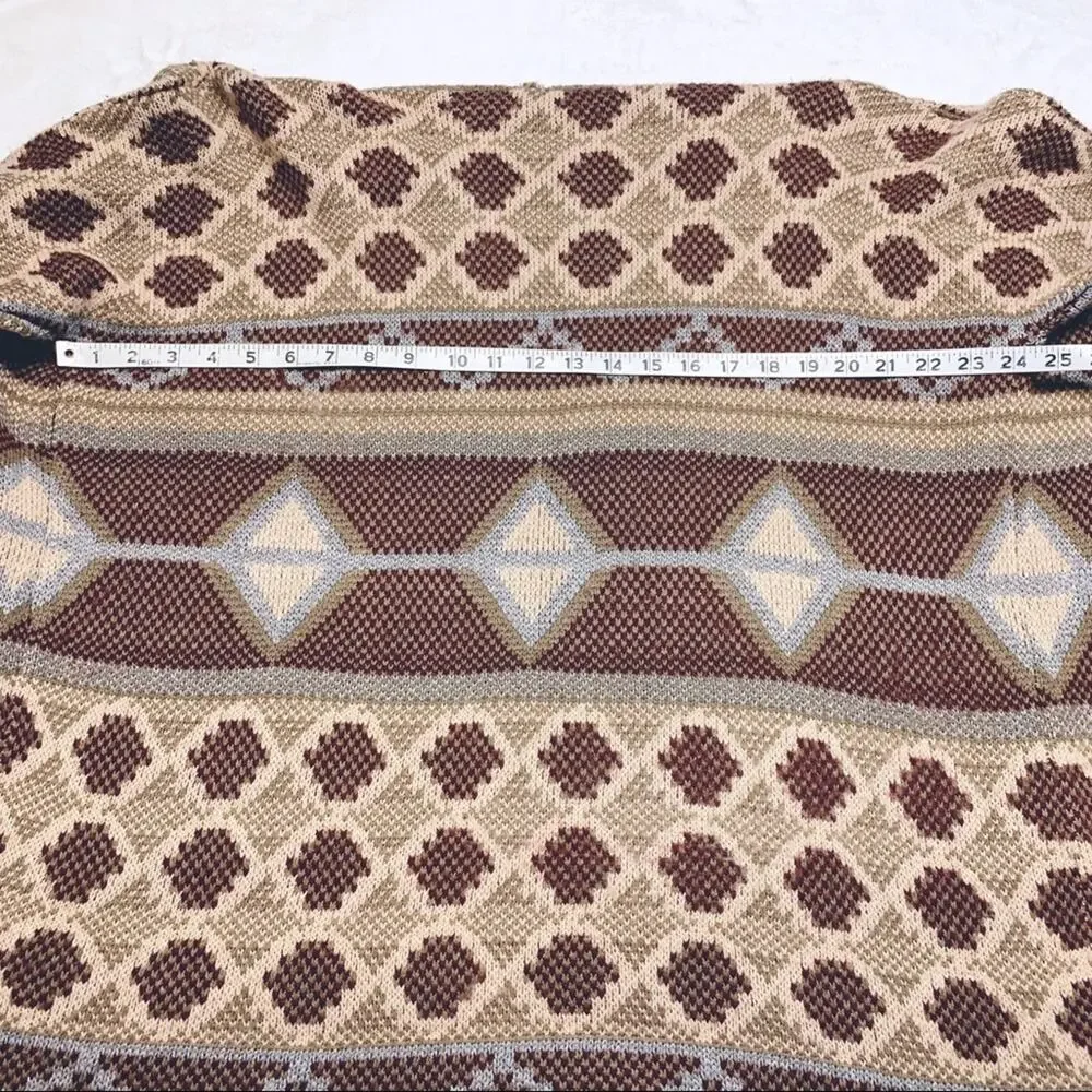 ENTRO Aztec Print Boho Tan Long Cardigan Sweater size Medium